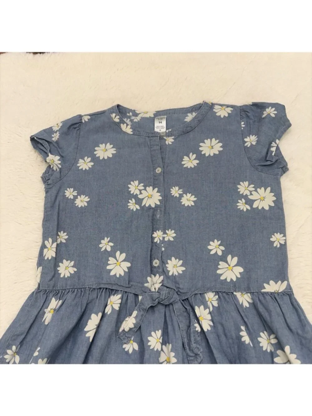 Carters Kid 14 Blue Chambray Floral Dress Sundress Boho Priarie